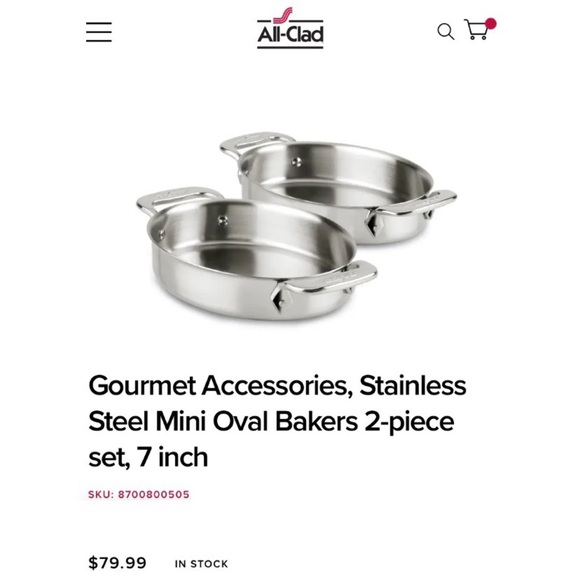 ALL CLAD 7 Inch Mini Oval Bakers Set of 2 Stainless Steel Roasting Baking - Picture 7 of 8